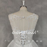 Runhufu Real Picture O-Neck A-Line Appliques Sleeveless Satin Wedding Dress Lace Up Back Court Train Bridal Gown Custom Made