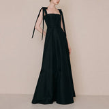 Runhufu Black Elegant Sleeveless Satin Vestido De Noiva Classic Spaghetti Straps Floor-length Wedding Dress A-line Robe De Mariee