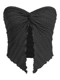 Runhufu Women Y2k Ruched Off Shoulder Tube Tops Strapless Front Open Tops Backless Bandeau Crop Top Sexy Streetwear