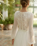 Runhufu Arrival Summer Beach Wedding Dresses Boho Bridal Gowns 2024 Lace Bride Dress Long Sleeves Wedding Gowns White Round Neck