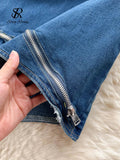 Runhufu Strapless Sexy Denim Mini Dress Women Sleeveless Zipper Design Slim Sundress Streetwear Vintage Backless Bodycon Dress
