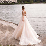 Runhufu Beach Sleeveless Wedding Dress For 2024 Bride A-Line Double V-Neck Applique Vestidos De Novia Custom Made Bridal Gowns