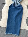 Runhufu Summer Gradient Strapless Sexy Denim Dress Women Sleeveless Bodycon Jeans Sundress Fashion Split Backless Long Dress