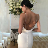 Runhufu Straps Crepe Backless Wedding Dress Plus Size Zipper Cowl Trailing Custom Made Sheath V Neck Bridal Gowns With Train