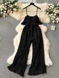 Runhufu Vacation Loose Jumpsuit Strap Backless Thin Romper Streetwear Women INS One-Piece Outfit Beach Style Striped Bodysuits