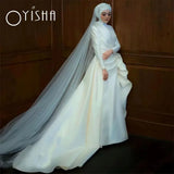 Runhufu Graceful Satin Muslim Wedding Dresses Draped Mermaid Bridal Gowns Ivory Arabic Dubai Womens Church Vestidos De Noiva