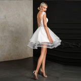 Runhufu Spring Simple Short Wedding Dress For Women Charming Sleeveless Bacaless O-Neck Bridal Gowns Robe De Mariage Custom Made