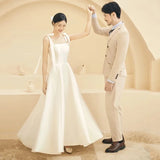 Runhufu Square Collar Vestido De Noiva Fashion Sweet Bow Spaghetti Straps Wedding Dress Satin Simple Long Suknia Slubna