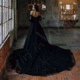 Runhufu Line Off The Shoulder Wedding Dress Princess Black Tulle Wedding Gown Lace Up Back Bridal Gown §ã§ӧѧէ֧ҧߧà§Ö §á§ݧѧä vestido de novia