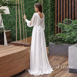 Runhufu Summer V Neck Pleat Belt Bridal Dress Women Long Puff Sleeves Bridal Gown Lace Up Back Chiffon A Line wedding dress