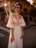 Runhufu High Collar Half Sleeve Wedding Dress Classic Lace Bride Robe 2024 Elegant Bohemian Long Bridal Gown Robe De Mari¨¦e