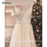 runhufu Spaghetti Straps Champagne Boho Wedding Dress For Women 2023 Vestido Civil Bridal Church Wedding Gowns suknie slubne