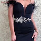 Runhufu SH299 Shiny Leaf Belts for Bride Woman Dresses Sash Waist Jewelry Wedding Accessories Bridal Belt with Organza Ribbon