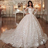 Runhufu De Mariee 2024 Ball Gown Wedding Dresses Princesse Scoop Neck Elegant Lace Applique Shiny Bridal Gowns Custom Made