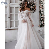 Runhufu NICEB Simple Princess Wedding Dresses Detachable Ling Puffy Sleeve Tulle Bride Gown For Women Sweetheart A Line Bridal