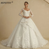 Runhufu Glitter Ivory Ball Gown Wedding Dresses Full Sleeves For Women Bride 2024 Sweetheart Ruffle Skirt Shinny Bridal Dress