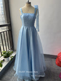 Runhufu 2024 Simple Shiny Silk Organza Baby Blue Long Evening Party Dresses Korea Lady Straps Lace Up Back Formal Prom Gowns