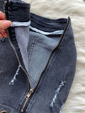 Runhufu Trend High Street Denim Suits Backless Sleeveles Halter Y2K Top+ Zipper Pleated Mini Skirt Hollow Out Two Pieces Sets