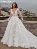 Runhufu Deep V-neck Backless Wedding Dress Classic Lace Appliques Bride Robe 2024 Elegant A-line Long Bridal Gown Robe De Mari¨¦e