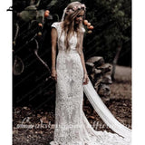 runhufu Boho Lace Behemian Mermaid Wedding Dress Robe Civil Country Bridal Gowns Sexy Backless Lace robe mariage femme