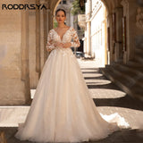 Runhufu Exquisite Wedding Dresses Long Sleeves Sexy Backless Bride Gowns Applique Princess Tulle A-Line vestidos de novia