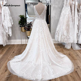 Runhufu V Neck Floral Lace Bridal Beach Wedding Dresses 2024 Abiti da Sposa Summer Beach A-Line Wedding Gowns