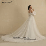 Runhufu Sweetheart Glitter A Line Wedding Dress For Women 2024 Bride Detachable Full Sleeves Elegant Bridal Party Gown Luxury