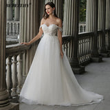 Runhufu Sweetheart Wedding Dresses For Women Bride Boho A Line Plus Size Off The Shoulder Lace Bridal Beach Gown Sleeveless