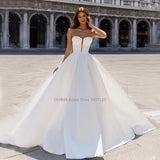 Runhufu Sweetheart Neck Satin A-Line Wedding Dresses Sleeveless Lace Appliques Bridal Gowns Vestidos De Noiva