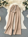Runhufu Senior Casual Knit Pants High Waist Drawstring Soft Streetwear Autumn Women Solid Fashion Wide Legs Straight Trousers