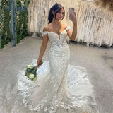 Runhufu Elegant Lace Mermaid Wedding Dresses Women Sweetheart Off The Shoulder Bridal Gown Sweep Train Vestidos De Novia 2024