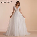 Runhufu Ivory Scoop Long Sleeves Beading Bodice Wedding Dresses 2024 For Women Bride A Line Floor Length Bridal Party Gown