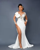 Runhufu Luxury Wedding Dress Sexy V-neck applique wrap hip side slit with floor length beach elegant bridal Ball party dress