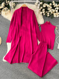 Runhufu Winter Casual Knitted Three Pieces Suits Women Long Sleeve Cardigans+Turtleneck Knit Tank Top+Warm Long Pant Sets