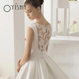 Runhufu Simple Satin Wedding Dresses For Bride 2023 Illusion Back Appliques Lace Bridal Gowns Bow Button A-Line Vestidos De Novia