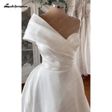 runhufu One Shoulder Satin V-Neck A Line Wedding Dresses Court Train Bridal Gowns vestido de casamento