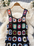 Runhufu 2024 Sunmmer Knitted Dress Hook Flower Hollow Out Tassel Women Slim Streetwear Original Design Fashion Vintage Dress