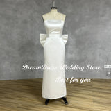 Runhufu Satin Ivory Wedding Dresses Strapless With Bow Simple Bride Gowns Women Sheath Knee Length Bridal Dresses Custom made 2024