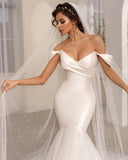 Runhufu Wedding Dresses Fashion A-Line Beautiful Satin Mermaid Off Shoulder Mopping Bride Gowns Sexy Backless Sleeveless 2024