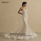 Runhufu Sweetheart Champagne Mermaid Wedding Dress For Women Ivory Lace Sleeveless Trumpet Vintage Bride 2024 Bridal Gown New