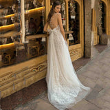 Runhufu Lace Wedding Dresses 2024 Women's Deep V Neck Beach Wedding Dresses Boho Floor Length Glamorous Plus Size Bridal Dresses