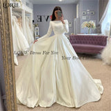 Runhufu Vintage Satin Wedding Dresses O-Neck A-Line Cap Sleeves With Buttons Bridal Gowns Princess Muslim Solid Bride Dress 2024