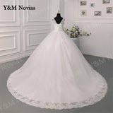 runhufu Novias Fashion Simple White Ivory Wedding Dresses Plus Size Diamond sequin Beading Lace Edge Train Dresses For Brides Gowns