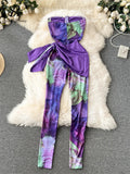 Runhufu Hollow Out Printed Jumpsuits Women Autumn High Waist Sheath Rompers 2024 Casual Vacation Style Off Shoulder Playsuits