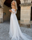 Runhufu Off The Shoulder Beach Wedding Dress 2023 Brides Modern Tulle Sweetheart Pleated Sleeves Boho Bridal Gown Illusion Summer