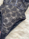 Runhufu Women Halter Floral Embroidery Bodysuits French Style Lace Slim Playsuits Streetwear Backless Transparent Sexy Rompers