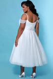 Runhufu Plus Size New Wedding Dresses Off Shoulder Bridal Gowns Spaghetti Straps Dot Tulle Tea Length Short Vestido De Novia