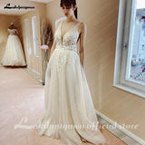 runhufu Lace Appliques Bohemian Wedding Dress for woman vestido blanco Beach Bridal Gowns V Neck party dresses