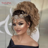 Runhufu HP440 Shiny Wedding Headband Forehead Bridal Crown Water Drop Rhinestone Head Tiara Flower Women Headdresses Gift