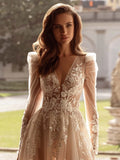 Runhufu Backless Illusion Wedding Dress Classic Lace Appliques Bride Robe Romantic Puff Sleeve Bridal Gown Robe De Mari¨¦e